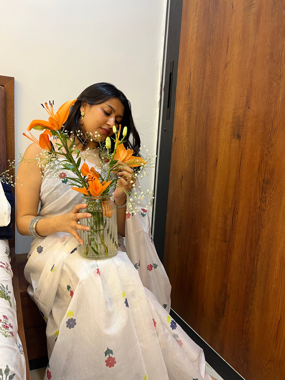 Saree with fall bidding showing improved drape and hem protection