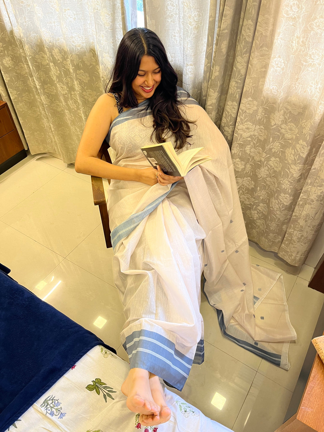 Cotton saree worn without fall bidding for daily wear