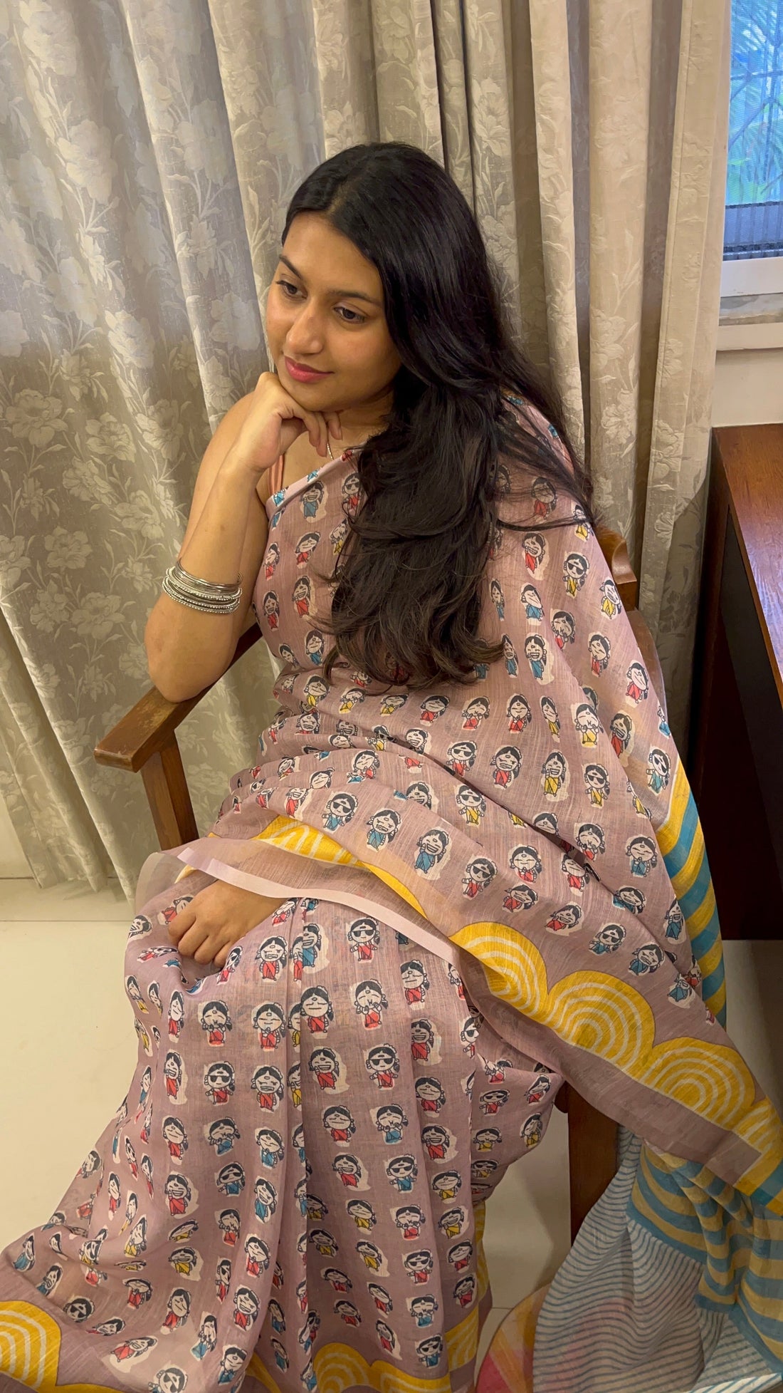 Woman wearing a soft cotton saree suitable for sensitive skin