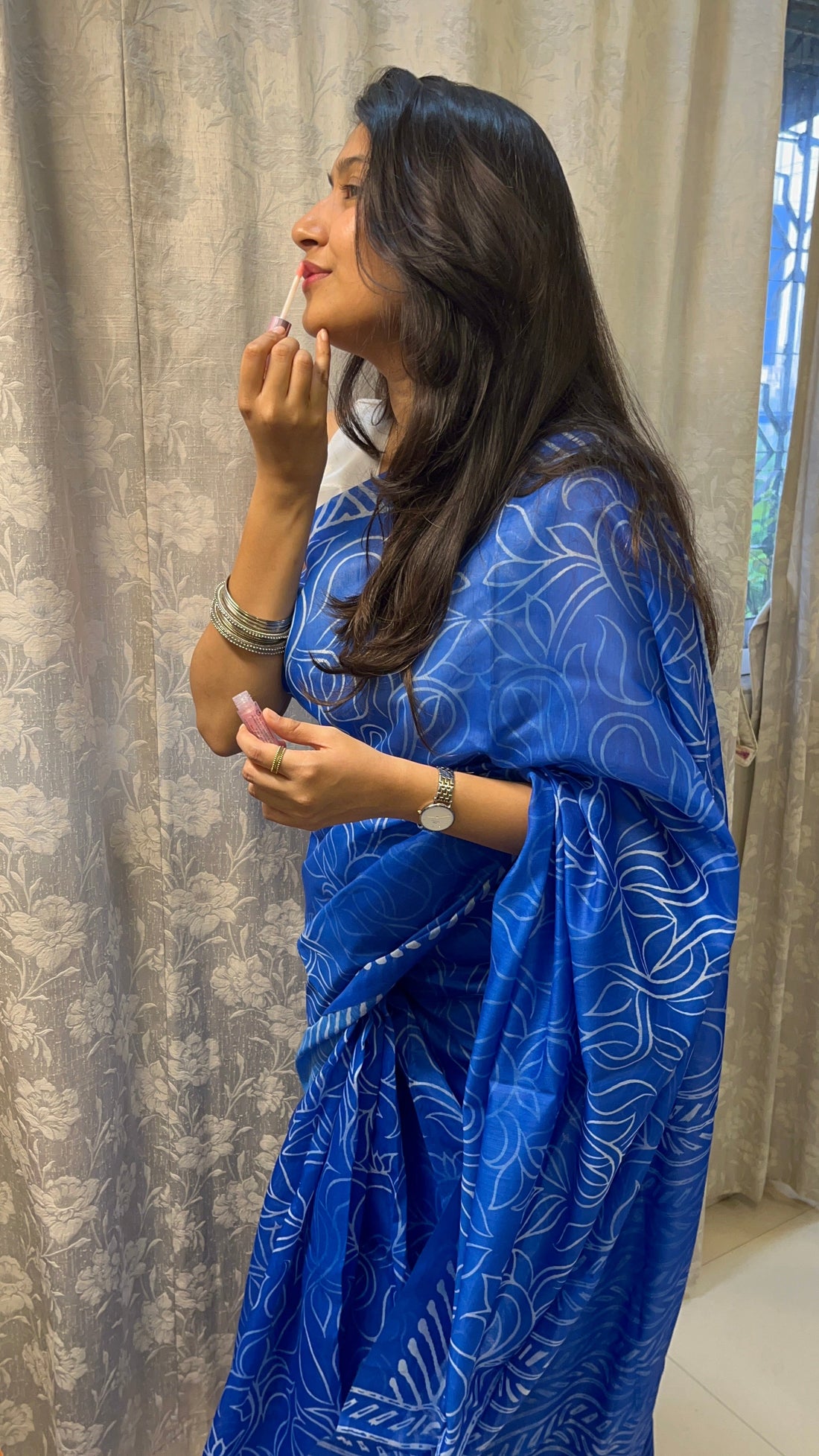 Blouse fabric options paired with linen sarees
