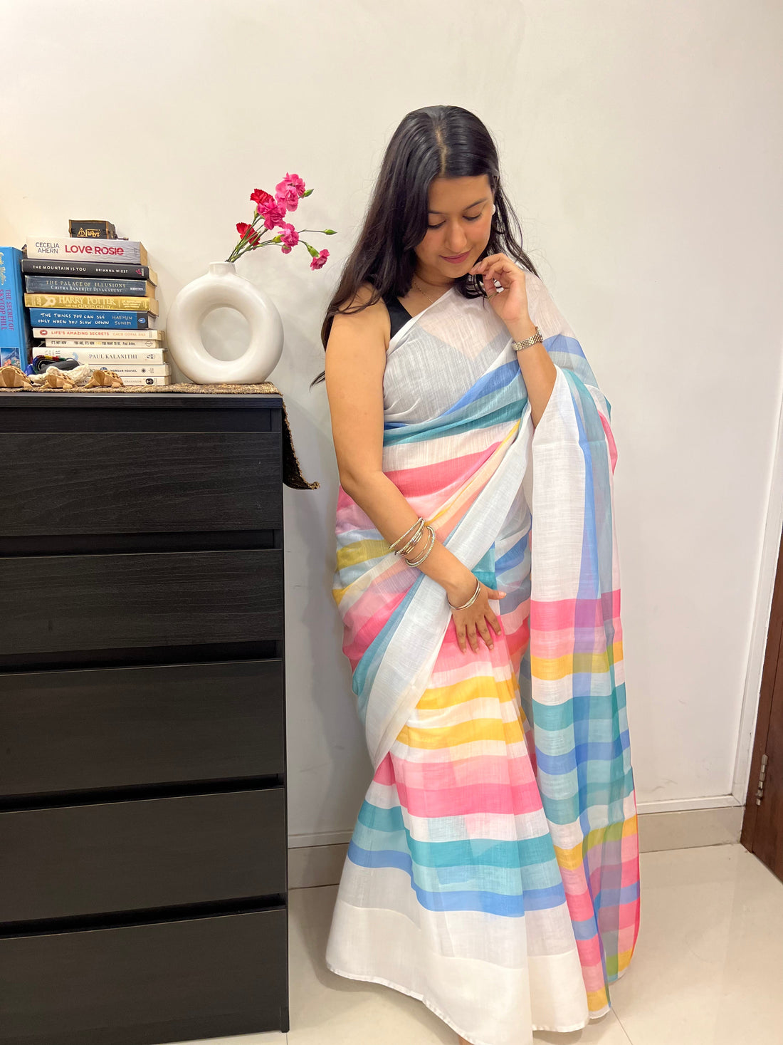Woman walking comfortably in a saree