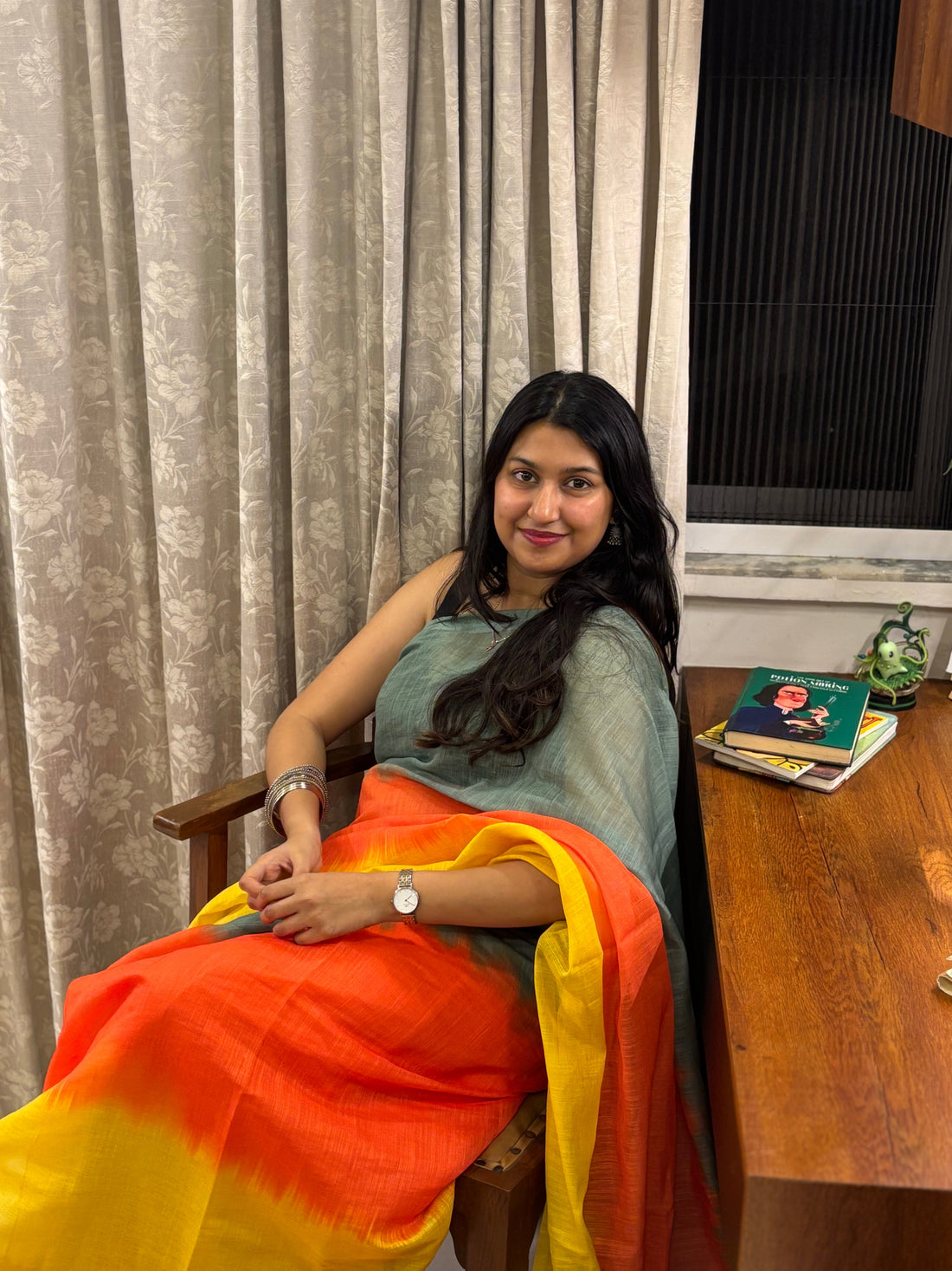 Woman styling a cotton saree for office wear